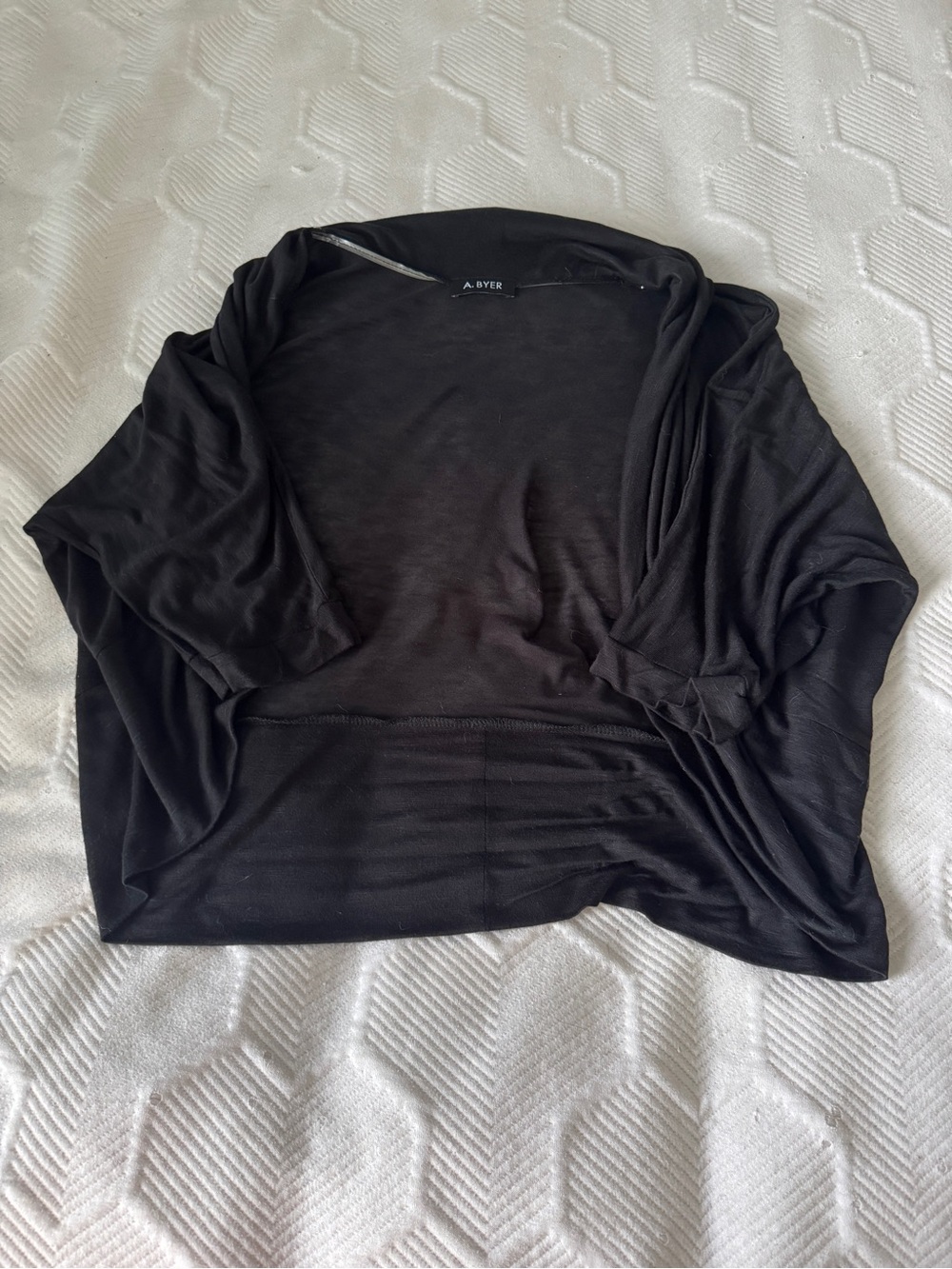 A. Byer Black Open-Front Draped Cardigan
